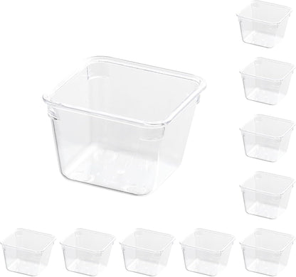 HAPLEE 10-Pack Clear Square Plastic Drawer Organizers - Stackable Modular Bins for Kitchen Utensils, Makeup & Office Supplies - Thin Profile Design Fits Dresser/Bathroom Cabinets - Non-Slip Base