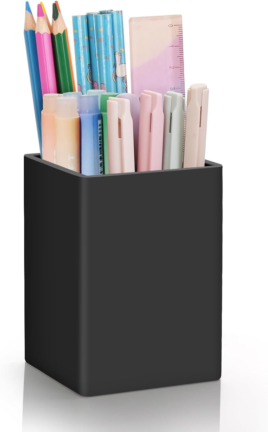 Pen Holder for Desk,Nordic Elegance Square Silicone Pencil Holder Soft Minimalist Desk Pen Cup Stand Waterproof Multifunctional Office Supplies for Home,Kids and School(Grey)