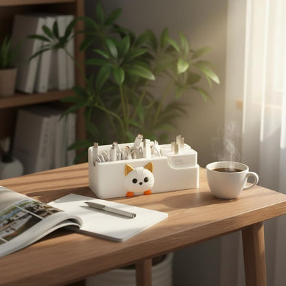Cable Management Box, Dog Pattern Cord Organizer for Desk, Small Storage Tray for Cables, Chargers, Adapters, Power Strip, Nightstand Organizer, White (6.2 x 3.3 x 2.2 Inch)
