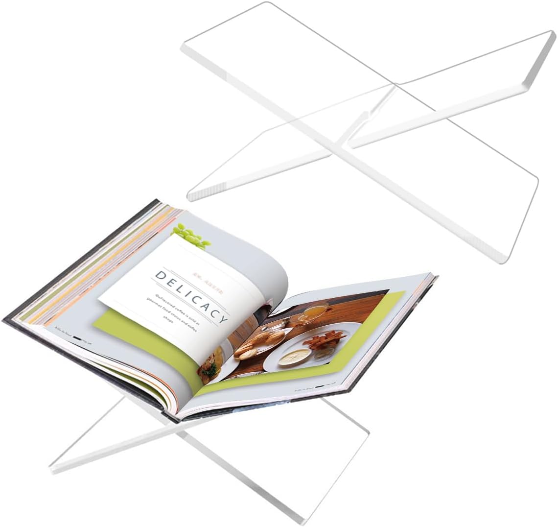 Haploon 2 Pcs Clear Acrylic Book Holder 10 x 6 x 5.5 in Cross Frame Book Stand Coffee Table Book Stand, Open Large Book Display Stand Adjustable Height for Cookbooks, Quran, Bibles, Easel, Art