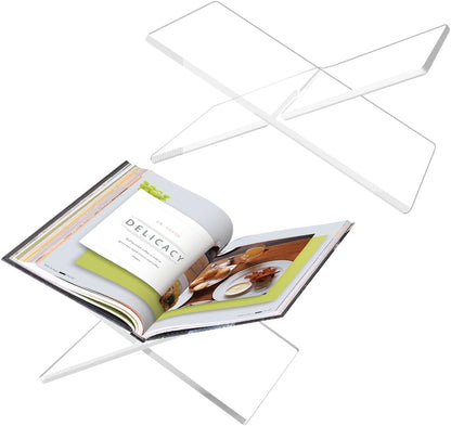 Haploon 2 Pcs Clear Acrylic Book Holder 10 x 6 x 5.5 in Cross Frame Book Stand Coffee Table Book Stand, Open Large Book Display Stand Adjustable Height for Cookbooks, Quran, Bibles, Easel, Art