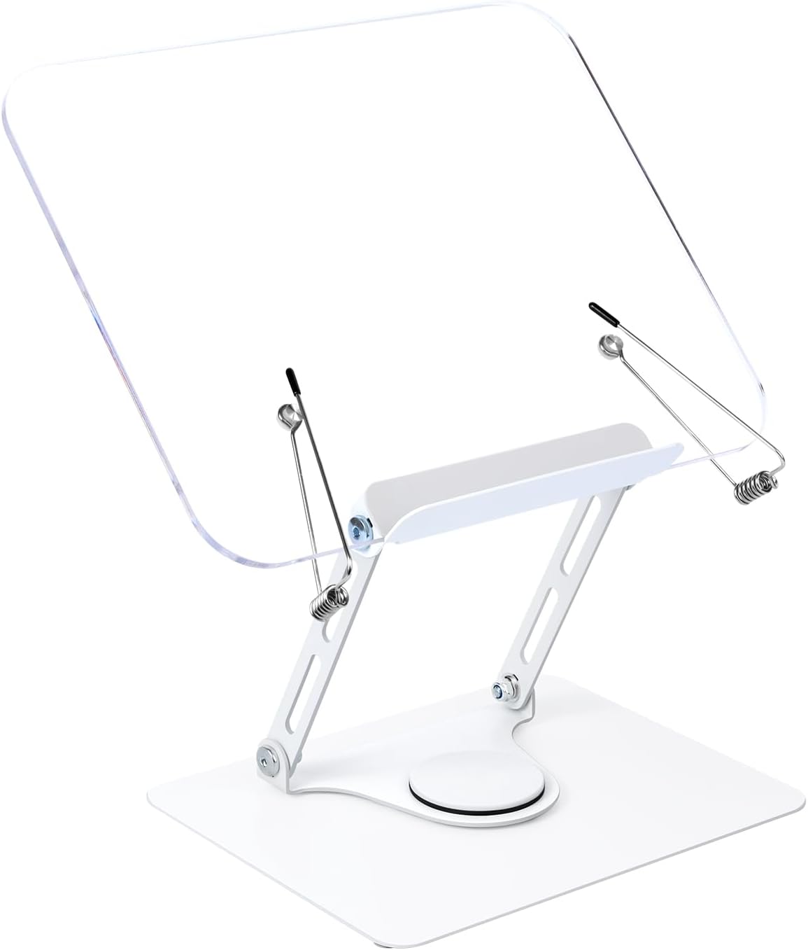 Honagu Book Stand for Reading, Adjustable Book Holder with 360 Degree Rotating Base & Page Clips, Hands Free Foldable Desktop Cookbook Stand for Sheet Music, Laptop, Recipe, Textbook (Acrylic)