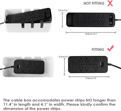 Cable Management Box by Baskiss, 12x5x4.5 inches, Wood Lid, Wire Organizer for Desk TV Computer USB Hub System to Cover and Hide & Power Strips & Cords