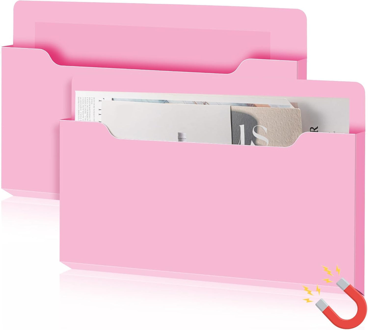 Feifeiya 2 Pcs Magnetic File Folder Wall Hanging Holder Large Pocket Paper Magazine Mail Organizer for Refrigerator Classroom Locker Whiteboard(Vertical,Purple Color,12.2 x 9.4 Inches)