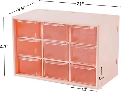 Feadily 4PCS Small Drawer Organizer for Desk, Desktop Drawer Organizer with 9 Clear Drawers, Plastic Desktop Storage Drawers 7.1 Inch x 3 .9 Inch x 4.7 Inch, White