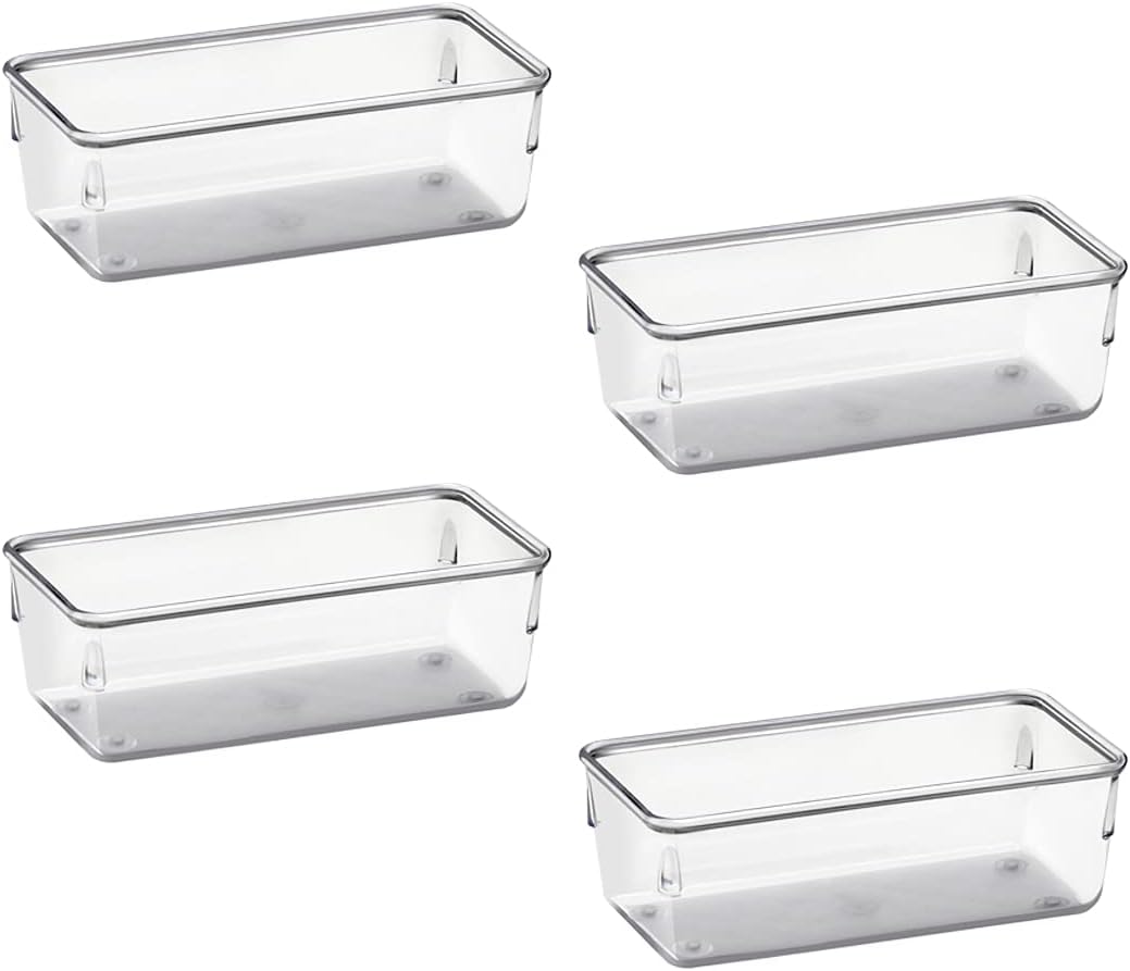 Acrimet Drawer Organizer Modular, Box Tray Storage Bins for Office, Home, Makeup, Kitchen, Junk Drawer ( 4 Pieces) (Clear Crystal Plastic)