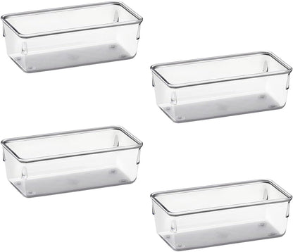 Acrimet Drawer Organizer Modular, Box Tray Storage Bins for Office, Home, Makeup, Kitchen, Junk Drawer ( 4 Pieces) (Clear Crystal Plastic)