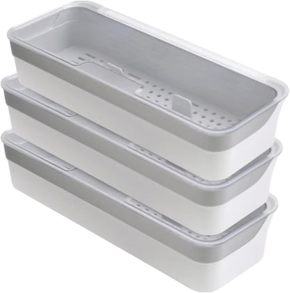 Transparent Flatware Tray Kitchen Drawer Organizer With Lid - Plastic Kitchen Cutlery Tray and Utensil Silverware Storage Container with Cover - Dinnerware Holder for Spoons Forks Knives