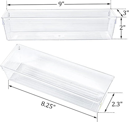 Kingrol 12 Pack Clear Drawer Organizers, 9 x 3 x 2 Inch Drawer Divider Storage Bins, Desk Storage Box Set for Kitchen Bedroom Bathroom Office Craft Supplies