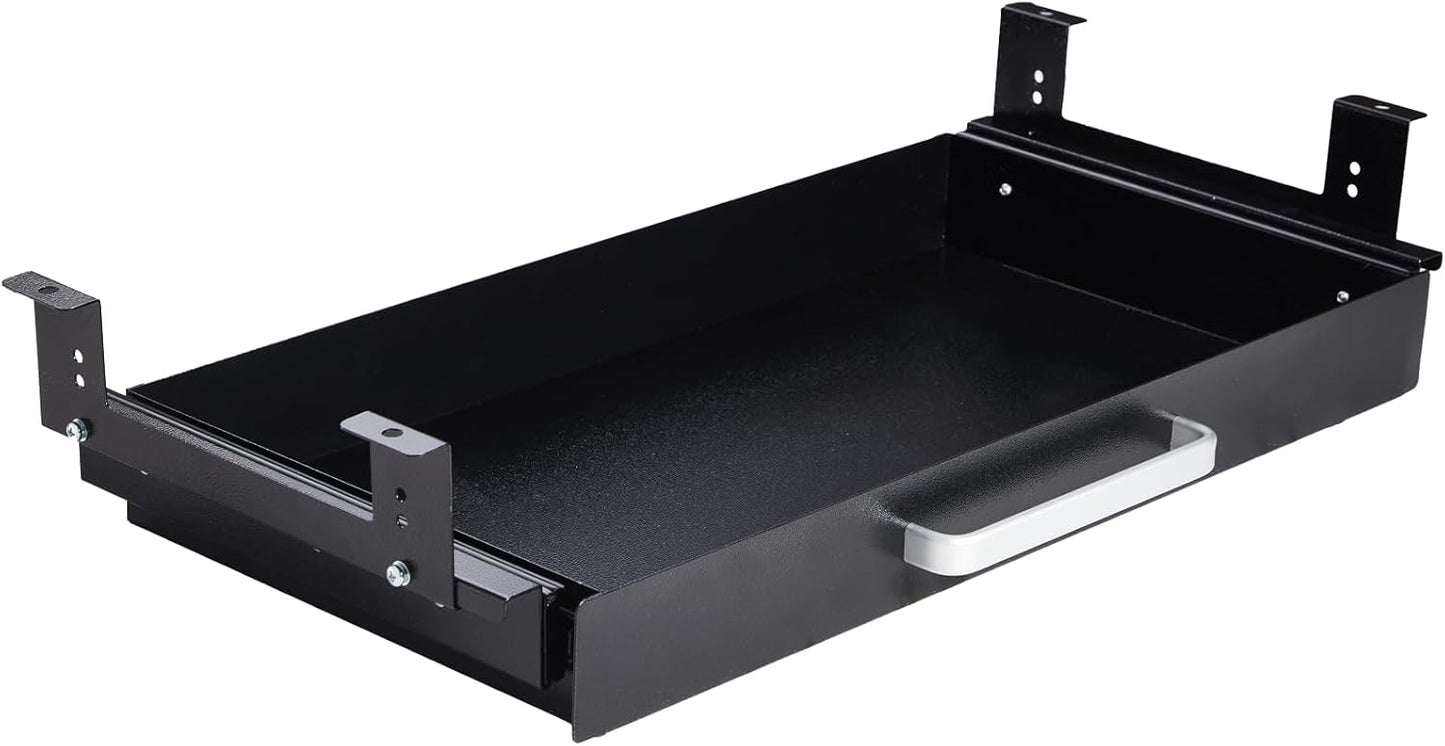 Under Desk Drawer Organizer 21" White Upgrade with Adjustable Brackets, Sliding Pull-Out Under Table Pencil Drawer, Office Standing Desk Attachment for Workbench
