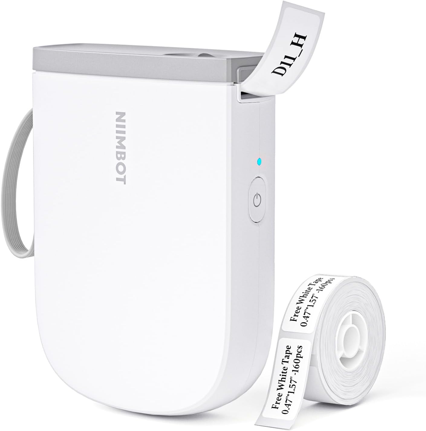 NIIMBOT 300 DPI D11 Label Maker Machine with 1 Tape, Mini Portable Label Printer, Bluetooth Thermal Label Printer Sticker Labeler for Office Home Kitchen School Organization, White
