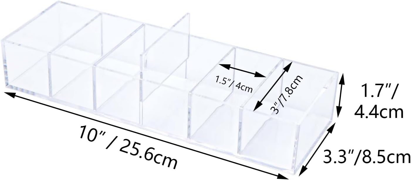 NatSumeBasics Clear Drawer Organizer 6-Section Desk Compartment Acrylic Tray Holder, 3.3" Width not for Storage Credit Cards Business Card, Office Accessories Supplies (Small)