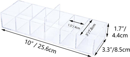 NatSumeBasics Clear Drawer Organizer 6-Section Desk Compartment Acrylic Tray Holder, 3.3" Width not for Storage Credit Cards Business Card, Office Accessories Supplies (Small)