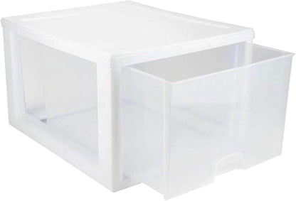 Sterilite 6-Pack 6 Quart Stacking Drawer, Clear Storage Closet Organizer, White Frame - Stackable Modular Plastic Drawers for Clothes, Accessories, Craft Supplies, Shoes or Linens
