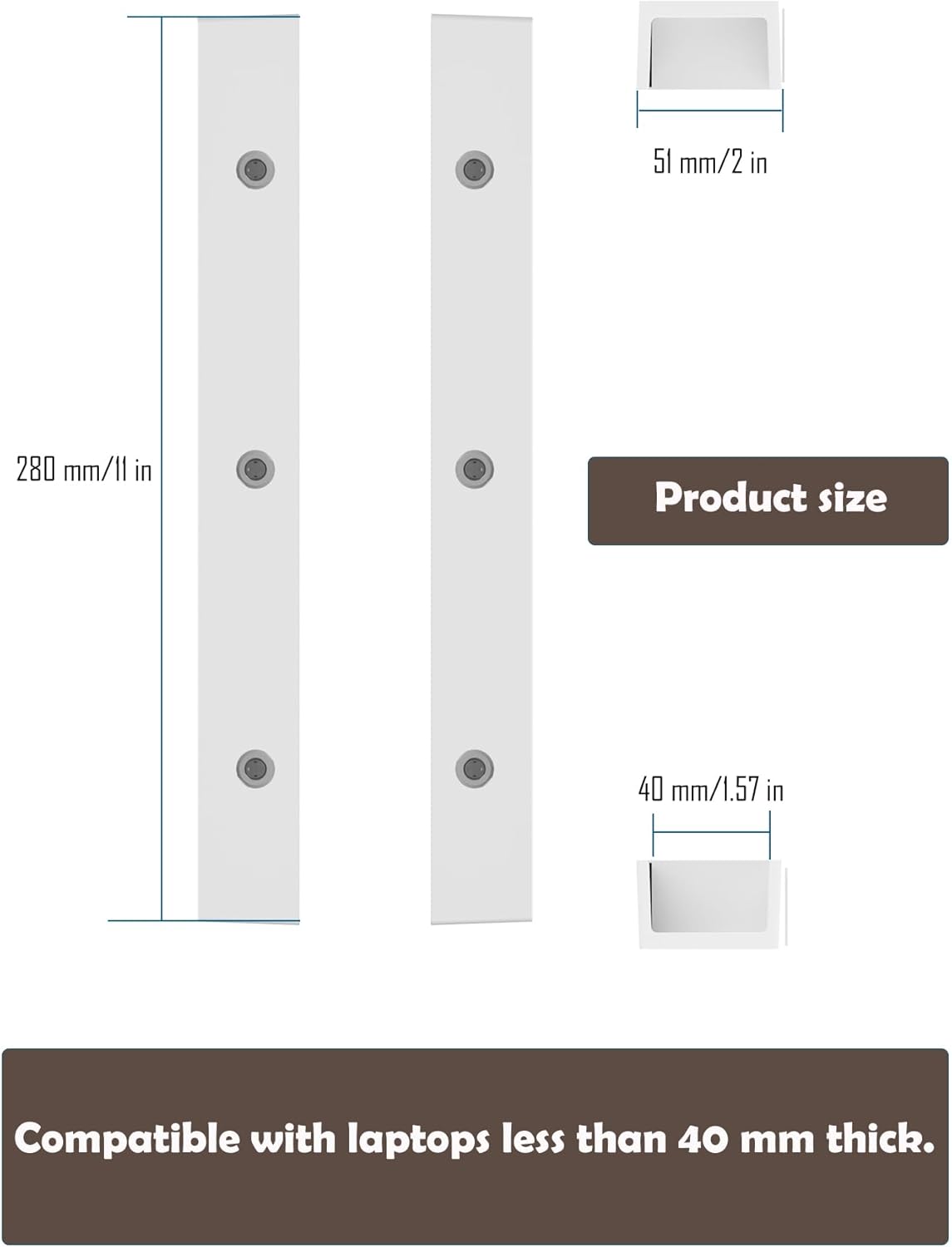 Under Desk Laptop Holder, Under Desk Rack for Keyboard and Small Devices Up to 40mm/1.57in Thick Like Macbooks, Surface, Routers, Modems, Cable Box, Network Switch and More (Black)