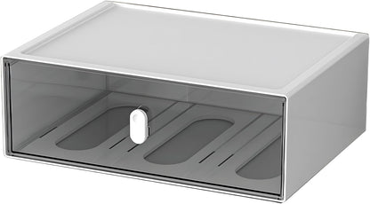 Desktop Storage Drawers, Plastic Desk Organizer with 3 Drawers, Modular Stackable Toolbox Units for Office Stationary, Makeup Container, Bathroom Countertop (1 Tall Layer, Cream & Clear)