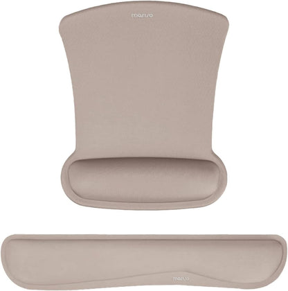 MOSISO Wrist Rest Support for Mouse Pad & Keyboard Set, Ergonomic Mousepad Non-Slip Base Home/Office Pain Relief & Easy Typing Cushion with Neoprene Cloth & Raised Memory Foam, Apricot