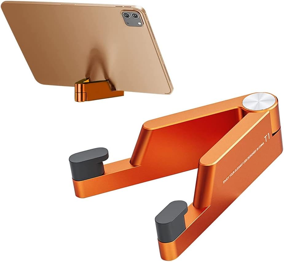 MONEER Cell Phone Stand, Phone Stand for Desk, Foldable & Portable iPhone Stand, Cell Phone Holder Desk Compatible with All Mobilephone, iPhone, iPad mini, Tablet 4-10.5" (Orange)