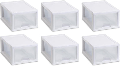 Sterilite 20518006 6 Quart/5.7 Liter Stacking Drawer, White Frame with Clear Drawer,(pack of 6)