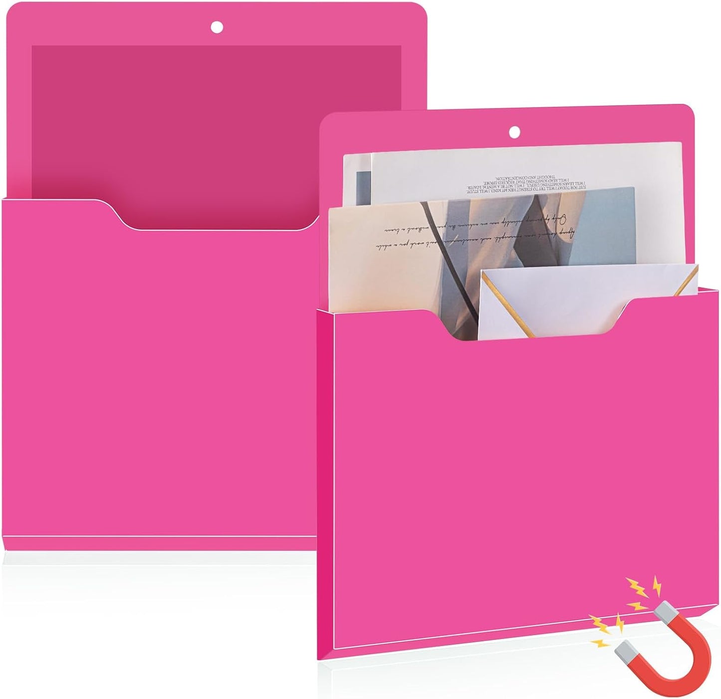 Feifeiya 2 Pcs Magnetic File Folder Wall Hanging Holder Large Pocket Paper Magazine Mail Organizer for Refrigerator Classroom Locker Whiteboard(Vertical,Purple Color,12.2 x 9.4 Inches)