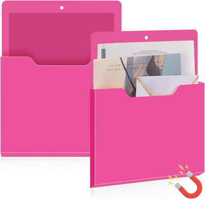Feifeiya 2 Pcs Magnetic File Folder Wall Hanging Holder Large Pocket Paper Magazine Mail Organizer for Refrigerator Classroom Locker Whiteboard(Vertical,Purple Color,12.2 x 9.4 Inches)