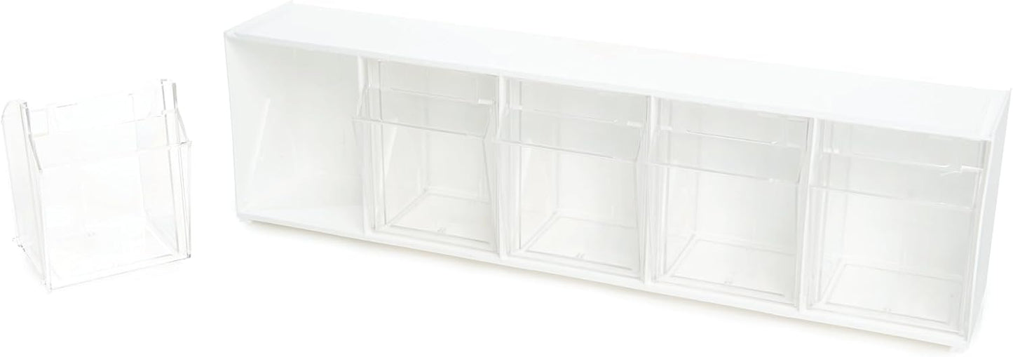 Deflecto Interlocking Tilt Bin, 9 Bin Unit, Clear and White, 23-5/8” x 3-5/16” x 2-5/8” (20903OP)