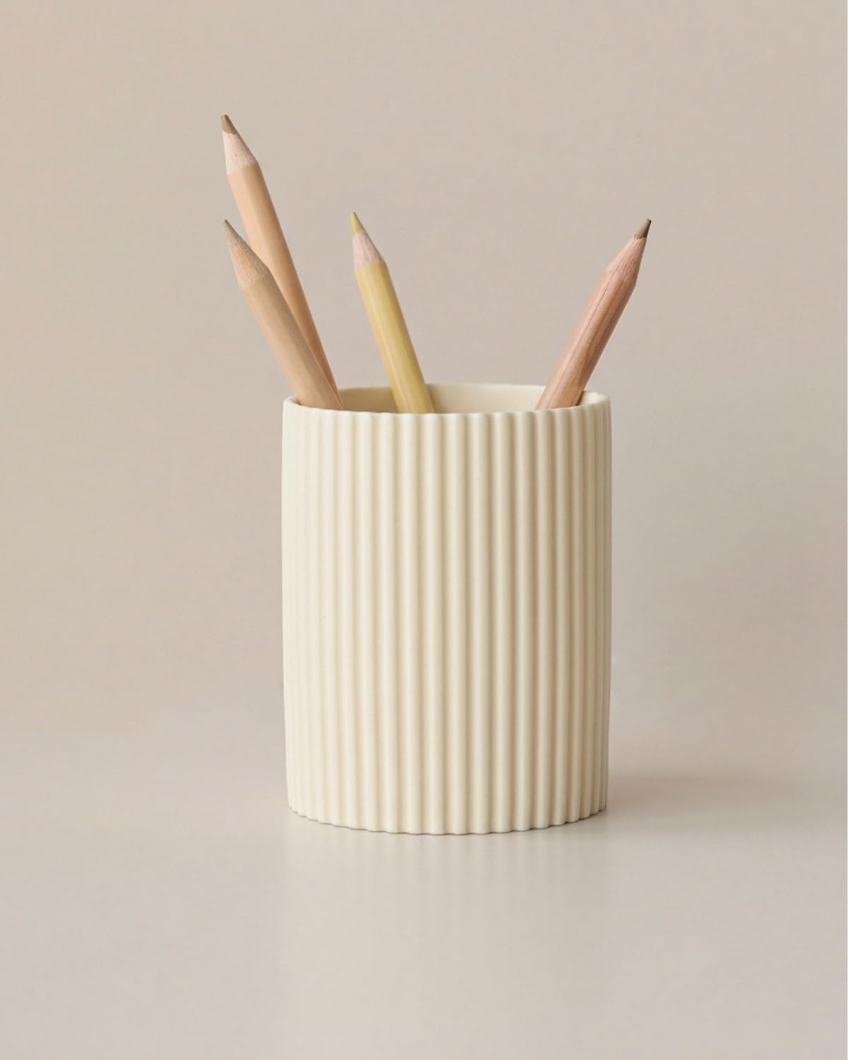 Ceramic Pen Holder for Desk, Ribbed Makeup Brush Organizer, Aesthetic Pencil Cup, Minimalist Desk Organizer, Office, Vanity, Aesthetic Desk Accessories