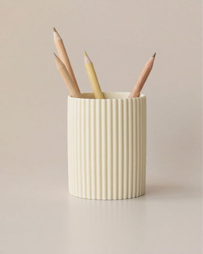 Ceramic Pen Holder for Desk, Ribbed Makeup Brush Organizer, Aesthetic Pencil Cup, Minimalist Desk Organizer, Office, Vanity, Aesthetic Desk Accessories