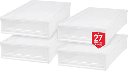 IRIS USA 47 Qt. Extra-Large Stackable Storage Drawer Plastic Drawer Organizer with Clear Doors, for Pantry Bedroom Closet Kitchen Under-Sink Home and Office De-Clutter Shoes and Crafts, White, 2-Pack