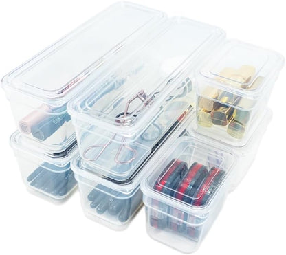 Best Kept 6 Bin Pack, Long Home Organizer Storage Boxes with Lids, Translucent Clear