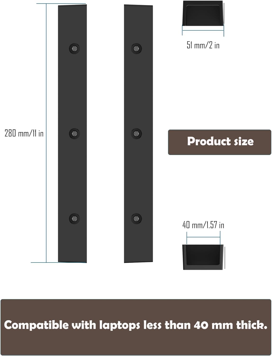Under Desk Laptop Holder, Under Desk Rack for Keyboard and Small Devices Up to 40mm/1.57in Thick Like Macbooks, Surface, Routers, Modems, Cable Box, Network Switch and More (Black)