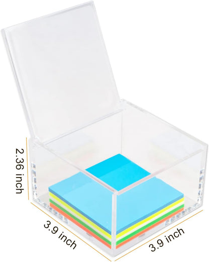 2 Pack Small Clear Acrylic Organizer with Lid for Paper Clips,Sticky Note,Qtip,Cotton Balls,Hair Ties Holder Acrylic Box for Home office Bathroom Desk Organizer