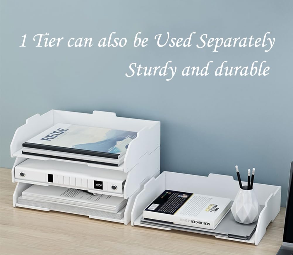 2/4/6 Tier Paper Organizer Letter Tray, Clear Acrylic Layer Stackable Paper Sorter, Plastic A4 Office File Folder Holder for for Desk Accessories, Notes, Pens, File, Document (Clear, 4 Tier)