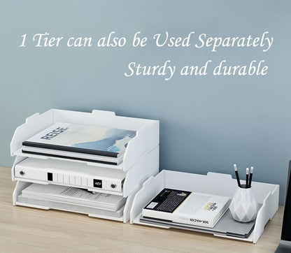2/4/6 Tier Paper Organizer Letter Tray, Clear Acrylic Layer Stackable Paper Sorter, Plastic A4 Office File Folder Holder for for Desk Accessories, Notes, Pens, File, Document (Clear, 4 Tier)