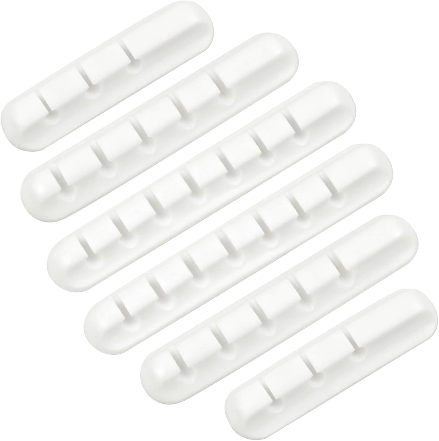 6-Pack White Silicone Cord Organizer Set – Adhesive Cable Holder Clips with 7, 5, and 3 Slots for Car, Home & Office Wire Management
