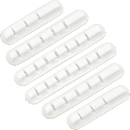6-Pack White Silicone Cord Organizer Set – Adhesive Cable Holder Clips with 7, 5, and 3 Slots for Car, Home & Office Wire Management