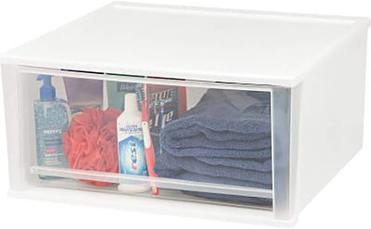 IRIS USA 47 Qt. Extra-Large Stackable Storage Drawer Plastic Drawer Organizer with Clear Doors, for Pantry Bedroom Closet Kitchen Under-Sink Home and Office De-Clutter Shoes and Crafts, White, 2-Pack