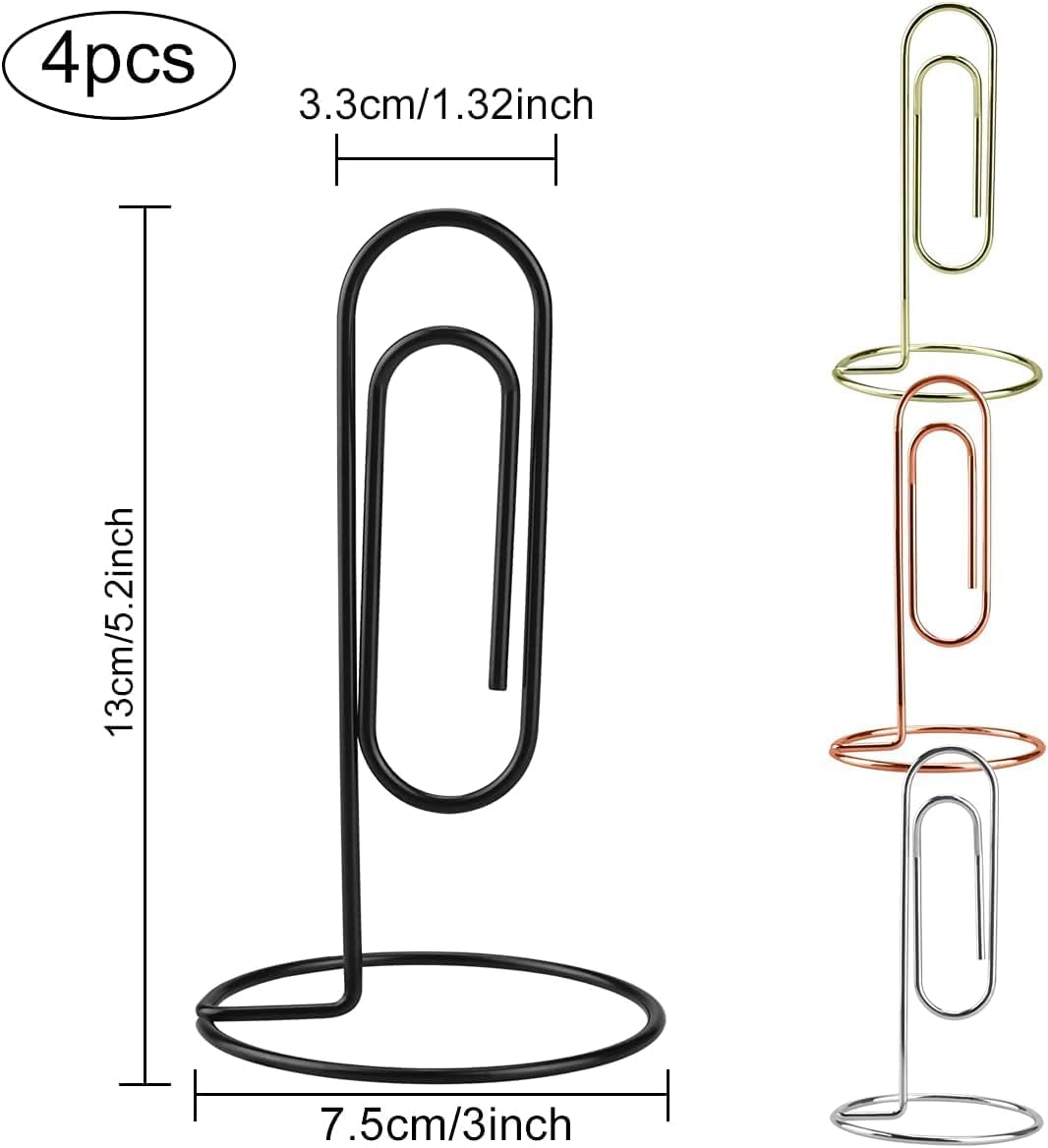 5.2 Inch Desktop Memo Holder, 4 Pack Jumbo Metal Desk Paper Clip Organizer for Office Table, Place Card, Bills, Photos, Table Numbers, Multi-Purpose Document Stand Accessory