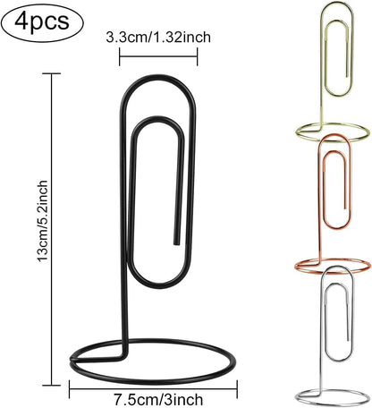 5.2 Inch Desktop Memo Holder, 4 Pack Jumbo Metal Desk Paper Clip Organizer for Office Table, Place Card, Bills, Photos, Table Numbers, Multi-Purpose Document Stand Accessory