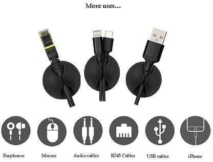 Cable Wire Cord Clips Organizer Holder Self-Adhesive Cord Management System for Charging USB Network Headphone Cables for Car Desk Office Home (Pack of 6 Black Silicone)