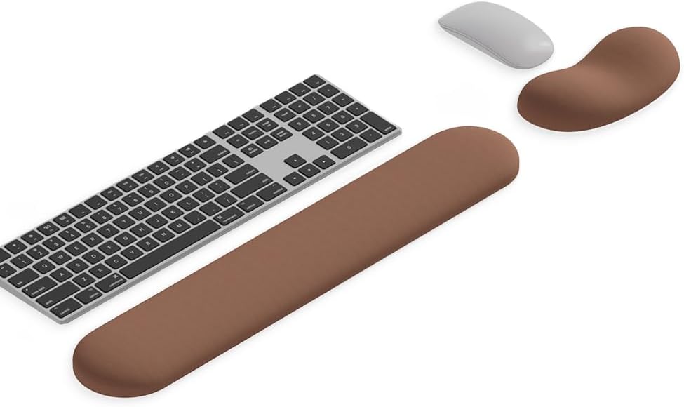 Ergonomic Wrist Rest Set for Keyboard and Mouse | Cooling Gel & Slow-Rebound Memory Foam Palm Support Pad | Luxe Leather, Minimalist, Non-Slip PU Base for Office, Laptop & Gaming (03White)