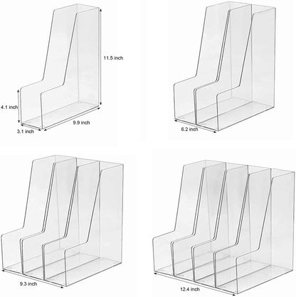Vertical File Holder, 4 pack Clear Plastic Document Organizer and Clear Magazine Organizer, Multi-purpose Document Organizer for Home Office