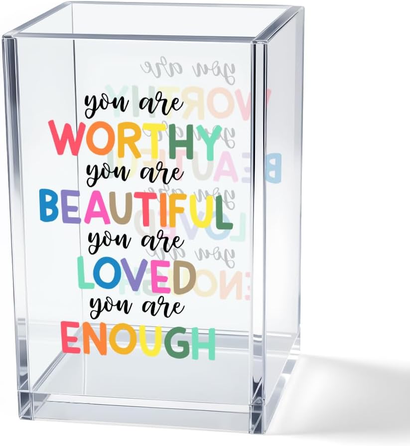 Just Breathe Acrylic Cosmetic Pencil Pen Holder Cup, Hope Inspirational Makeup Brush Organizer Holder, Women Faith Gifts, Encouragement Gifts for Women Mom Daughter Sister Friend Yoga Teacher