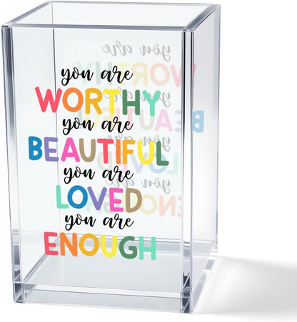 Just Breathe Acrylic Cosmetic Pencil Pen Holder Cup, Hope Inspirational Makeup Brush Organizer Holder, Women Faith Gifts, Encouragement Gifts for Women Mom Daughter Sister Friend Yoga Teacher