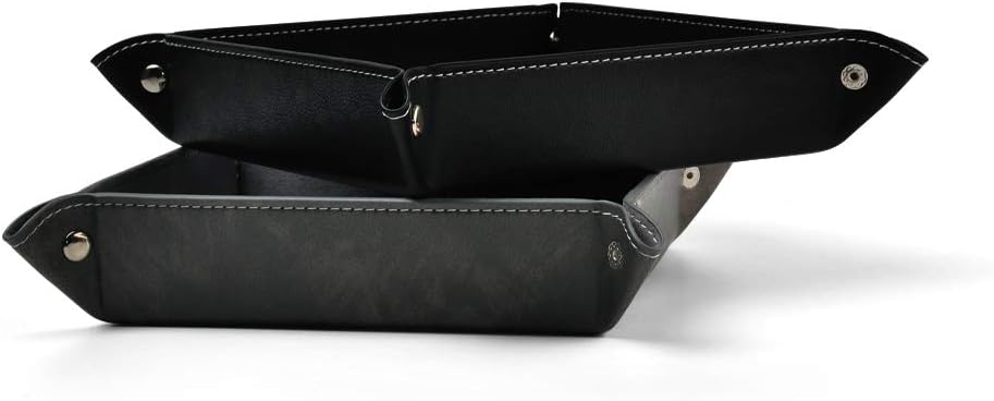Oirlv Premium Leather Valet Tray for Men Jewelry Organizer, Desktop Storage,Key Wallets Cell Phones Catchall Tray Nightstand or Dresser Organizer Plate (Black)