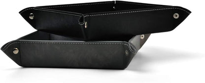 Oirlv Premium Leather Valet Tray for Men Jewelry Organizer, Desktop Storage,Key Wallets Cell Phones Catchall Tray Nightstand or Dresser Organizer Plate (Black)