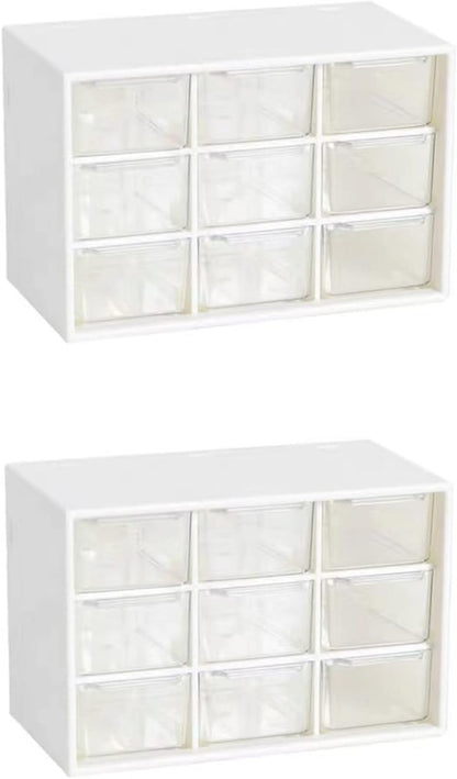 Feadily 4PCS Small Drawer Organizer for Desk, Desktop Drawer Organizer with 9 Clear Drawers, Plastic Desktop Storage Drawers 7.1 Inch x 3 .9 Inch x 4.7 Inch, White