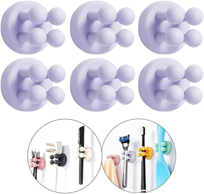 Silicone Toothbrush Holders - 4 Pcs Razor Hooks Adhesive Wall Mounted for Hanging Towel Key Plug Cable, Utility Decor Stick to Dorm Room Essentials Function for Kitchen Bathroom Home Office