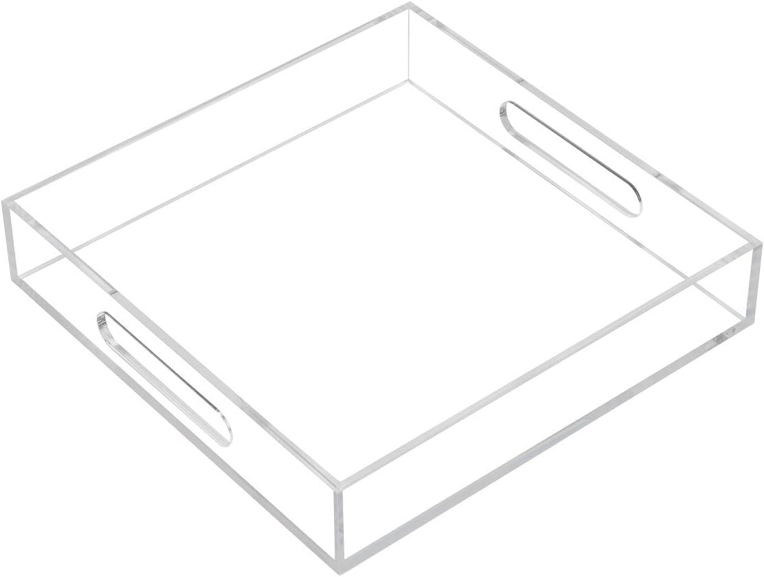 KEVLANG Clear Sturdy Acrylic Serving Tray with Handles-12x16Inch-Serving Coffee,Appetizer,Breakfast,Butler-Kitchen Countertop -Makeup Drawer Organizer-Vanity Table -Ottoman