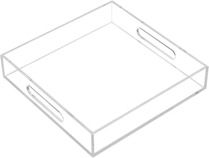 KEVLANG Clear Sturdy Acrylic Serving Tray with Handles-12x16Inch-Serving Coffee,Appetizer,Breakfast,Butler-Kitchen Countertop -Makeup Drawer Organizer-Vanity Table -Ottoman